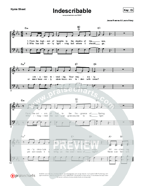 Indescribable Hymn Sheet (Keith & Kristyn Getty / Laura Story)