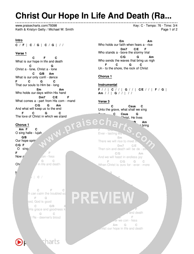 Christ Our Hope In Life And Death (Radio) Chords & Lyrics (Keith & Kristyn Getty / Michael W. Smith)