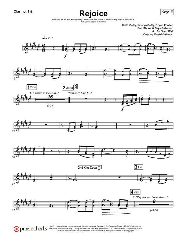 Rejoice Clarinet 1/2 (Keith & Kristyn Getty / Rend Collective)