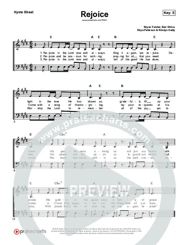 Rejoice Hymn Sheet (Keith & Kristyn Getty / Rend Collective)