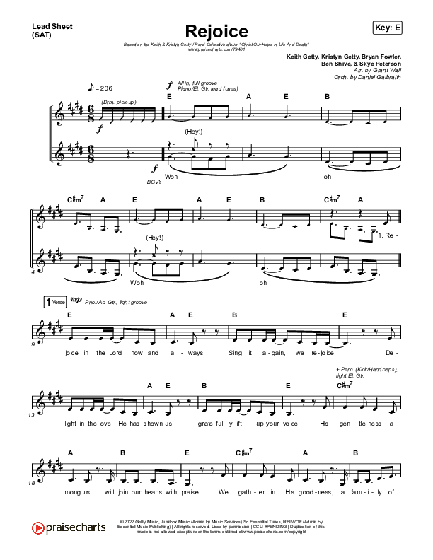 Rejoice Lead Sheet (SAT) (Keith & Kristyn Getty / Rend Collective)