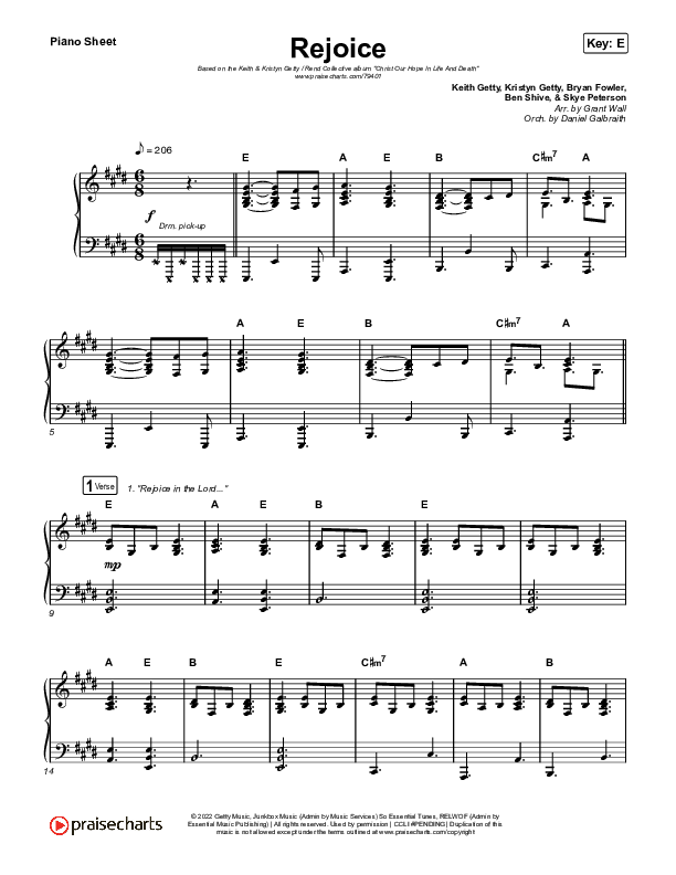 Rejoice Piano Sheet (Keith & Kristyn Getty / Rend Collective)