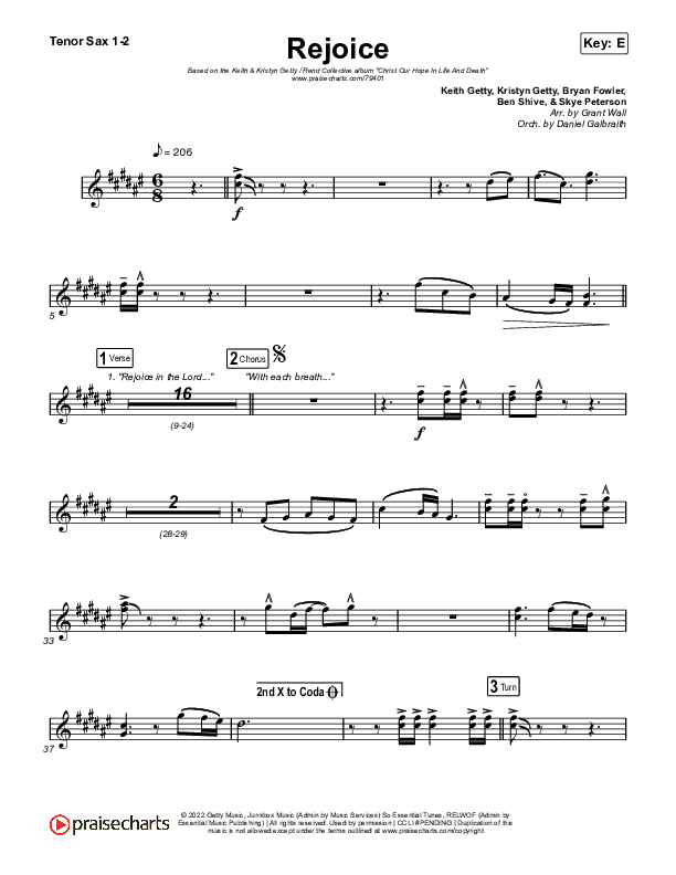 Rejoice Tenor Sax 1/2 (Keith & Kristyn Getty / Rend Collective)