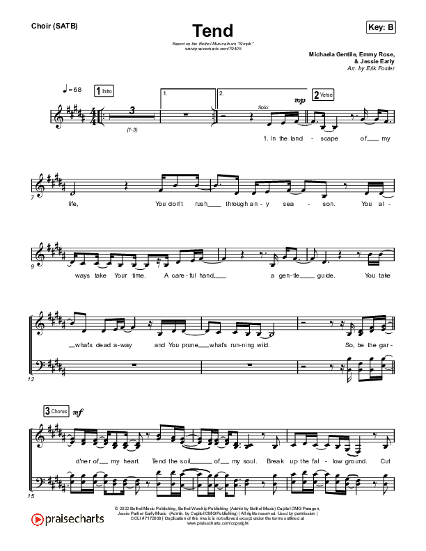 Tend Choir Sheet (SATB) (Bethel Music / Emmy Rose)