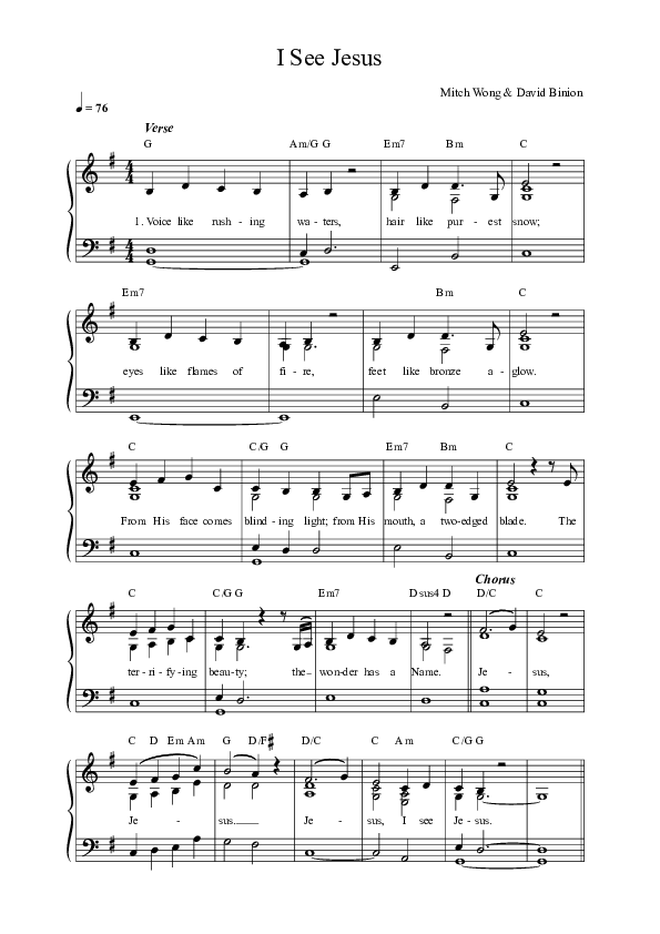 I See Jesus Piano/Vocal (SAT) (David & Nicole Binion)