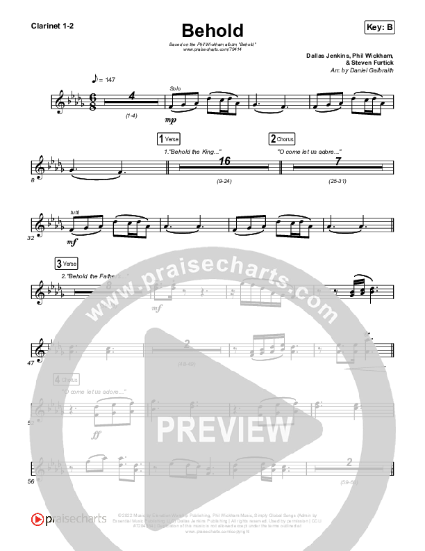 Behold Clarinet 1,2 (Phil Wickham / Anne Wilson)