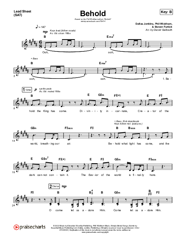 Behold Lead Sheet (SAT) (Phil Wickham / Anne Wilson)