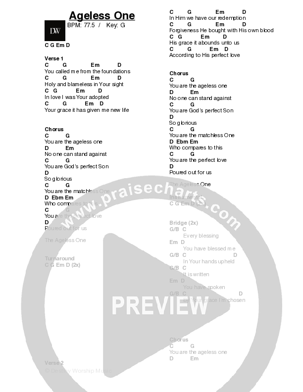 Ageless One Chord Chart (Destiny Worship Music)