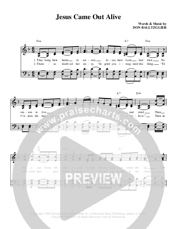 Jesus Came Out Alive Lead Sheet (Brian Free & Assurance)