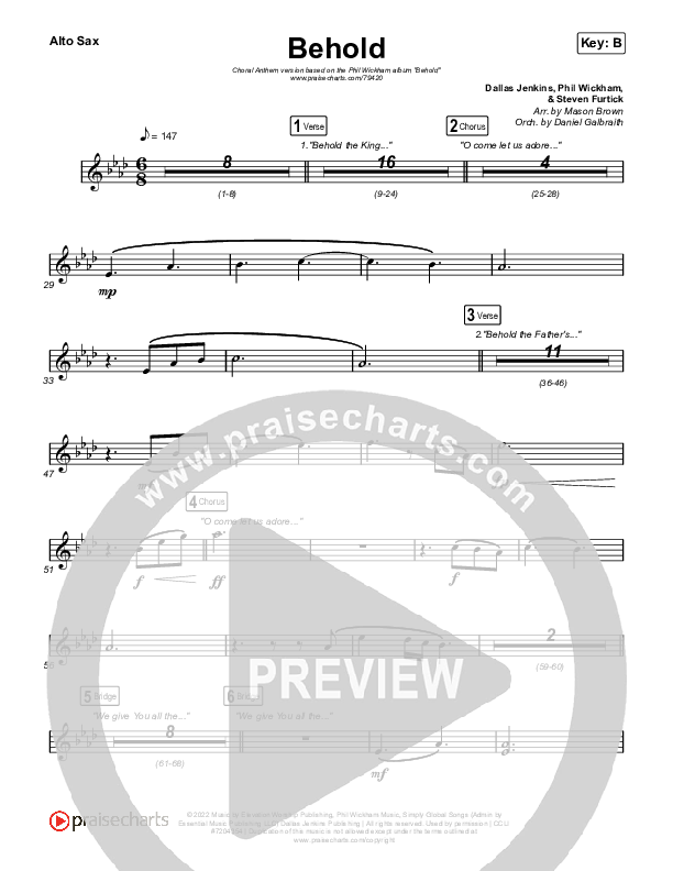 Behold (Choral Anthem SATB) Sax Pack (Phil Wickham / Anne Wilson / Arr. Mason Brown)