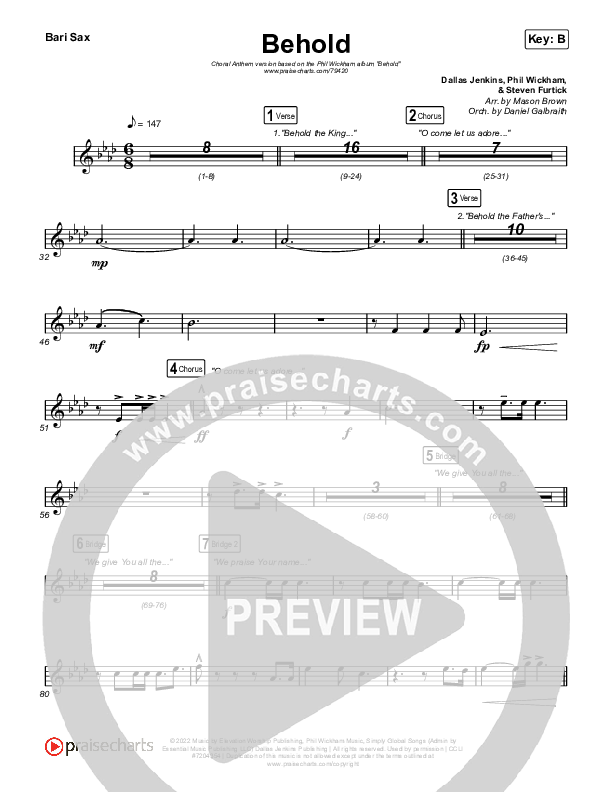 Behold (Choral Anthem SATB) Bari Sax (Phil Wickham / Anne Wilson / Arr. Mason Brown)