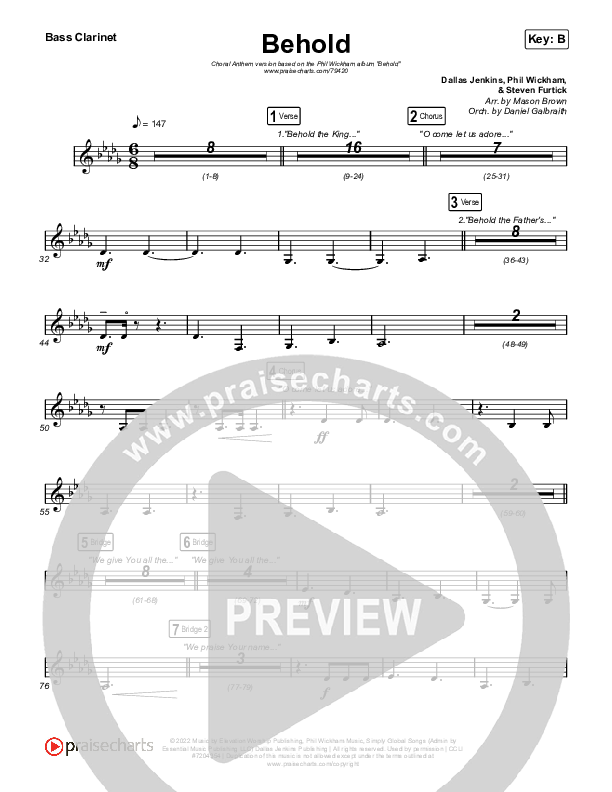 Behold (Choral Anthem SATB) Bass Clarinet (Phil Wickham / Anne Wilson / Arr. Mason Brown)