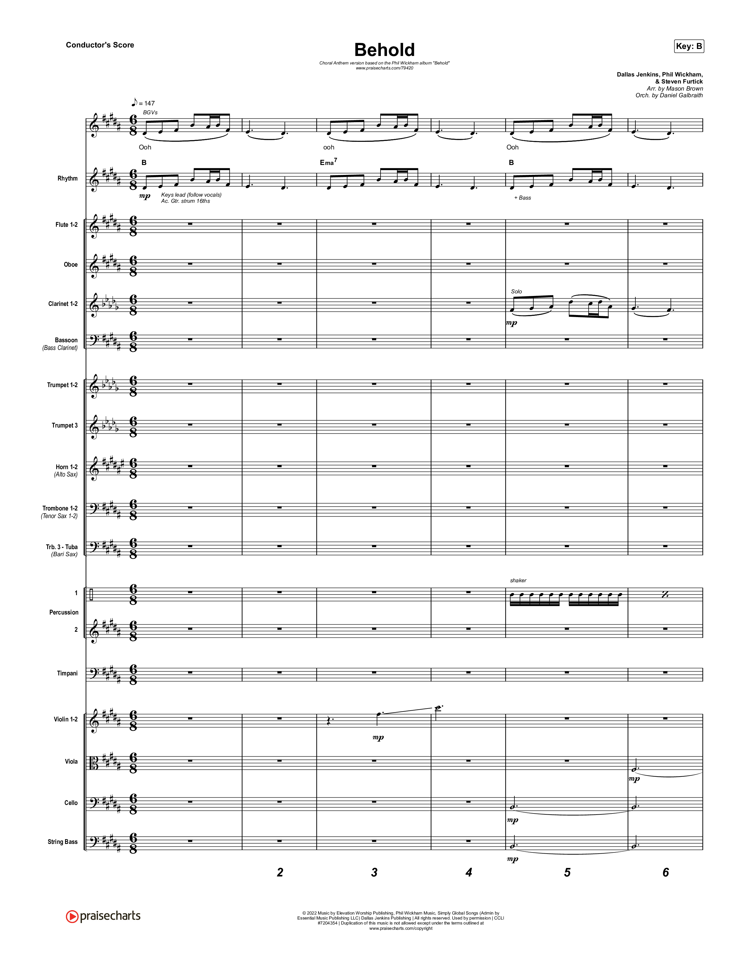 Behold (Choral Anthem SATB) Orchestration (Phil Wickham / Anne Wilson / Arr. Mason Brown)