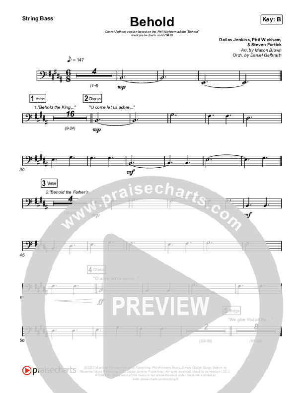 Behold (Choral Anthem SATB) String Bass (Phil Wickham / Anne Wilson / Arr. Mason Brown)