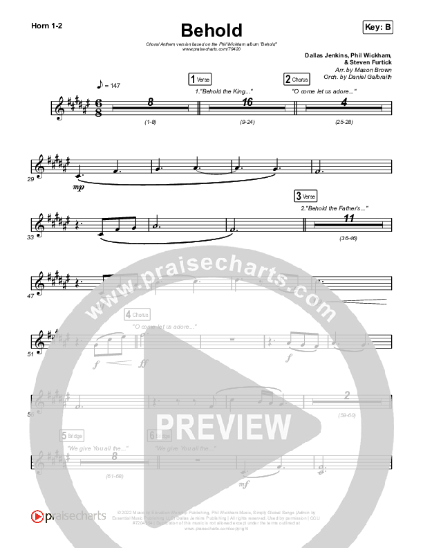 Behold (Choral Anthem SATB) Brass Pack (Phil Wickham / Anne Wilson / Arr. Mason Brown)