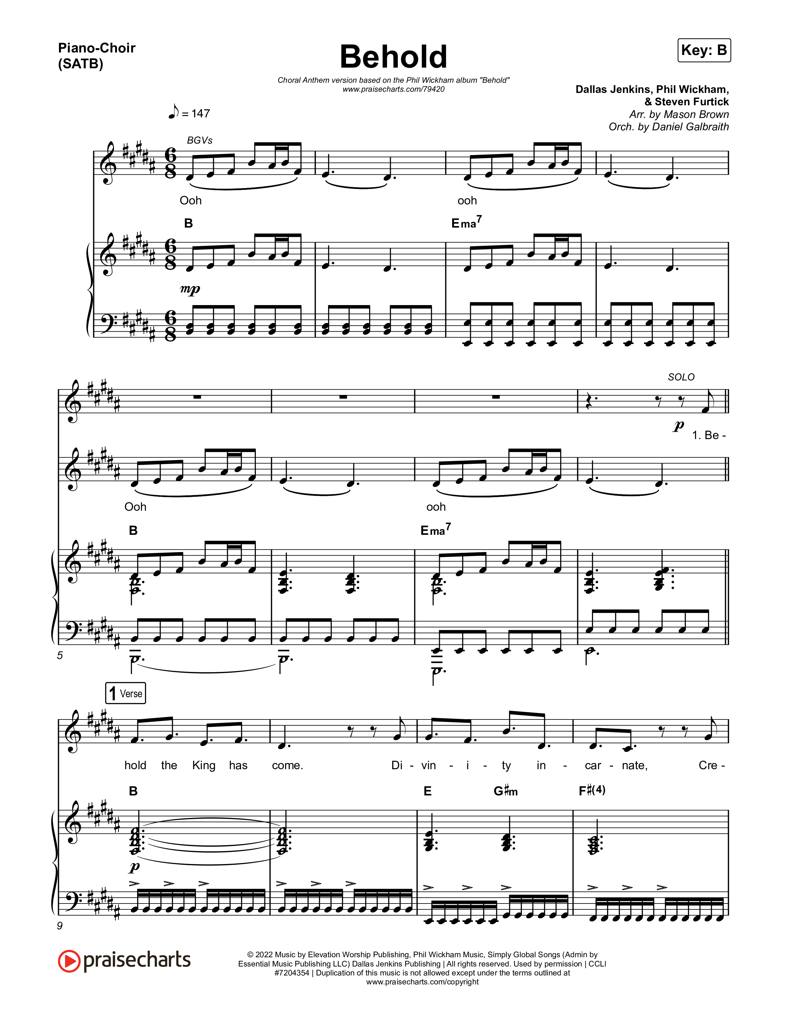 Behold (Choral Anthem SATB) Piano/Vocal (SATB) (Phil Wickham / Anne Wilson / Arr. Mason Brown)