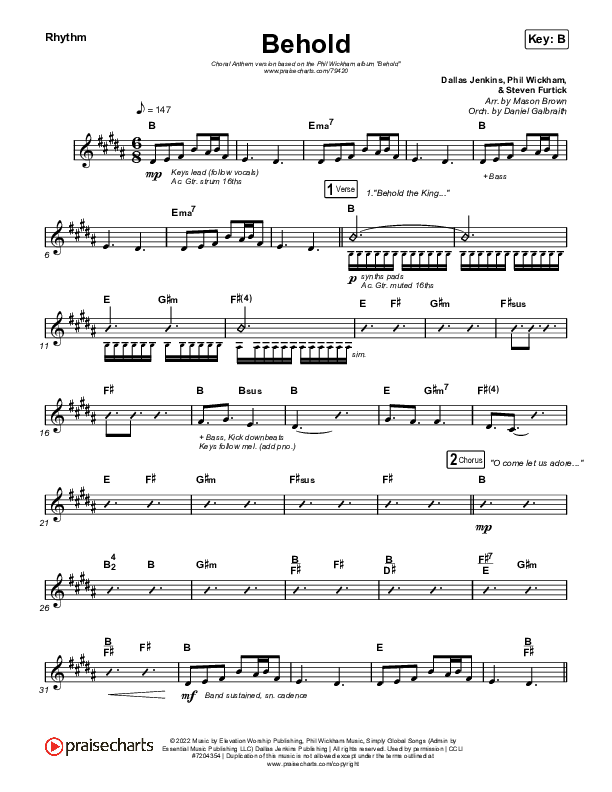 Behold (Choral Anthem SATB) Rhythm Chart (Phil Wickham / Anne Wilson / Arr. Mason Brown)