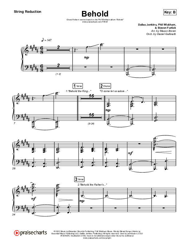 Behold (Choral Anthem SATB) String Reduction (Phil Wickham / Anne Wilson / Arr. Mason Brown)