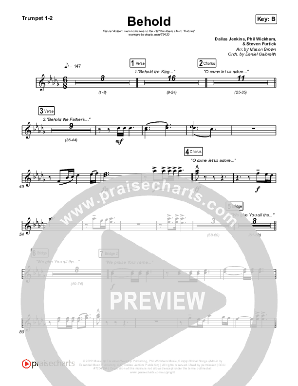 Behold (Choral Anthem SATB) Trumpet 1,2 (Phil Wickham / Anne Wilson / Arr. Mason Brown)