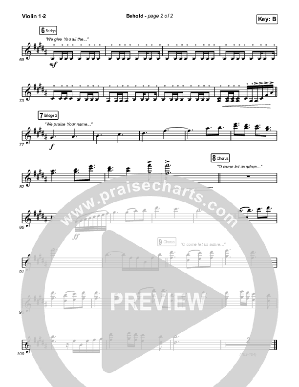 Behold (Choral Anthem SATB) Violin 1,2 (Phil Wickham / Anne Wilson / Arr. Mason Brown)