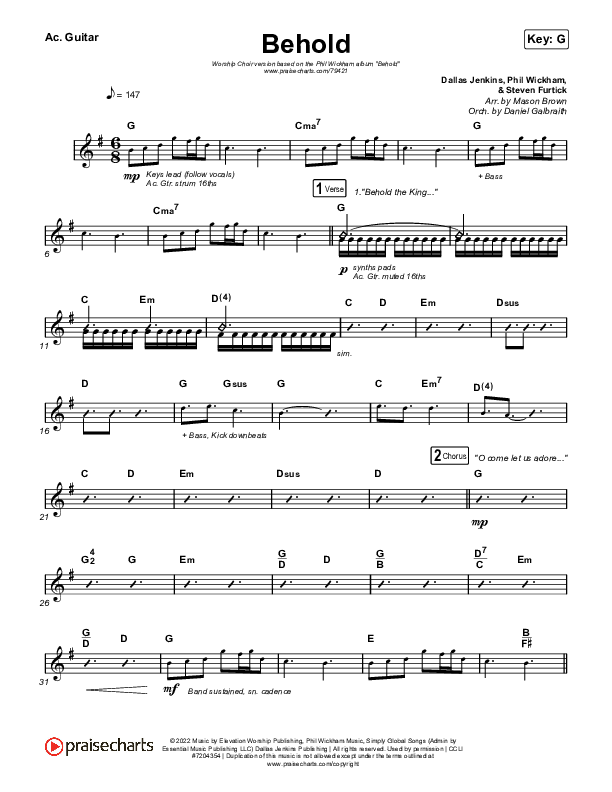 Behold (Worship Choir SAB) Acoustic Guitar (Phil Wickham / Anne Wilson / Arr. Mason Brown)