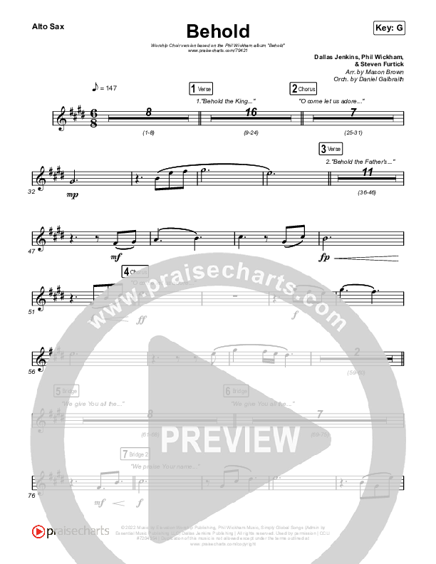 Behold (Worship Choir SAB) Sax Pack (Phil Wickham / Anne Wilson / Arr. Mason Brown)