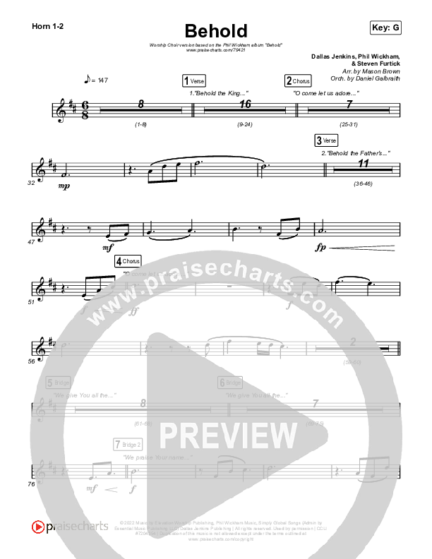Behold (Worship Choir SAB) French Horn 1/2 (Phil Wickham / Anne Wilson / Arr. Mason Brown)