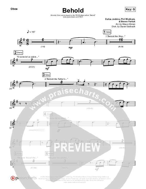 Behold (Worship Choir SAB) Oboe (Phil Wickham / Anne Wilson / Arr. Mason Brown)