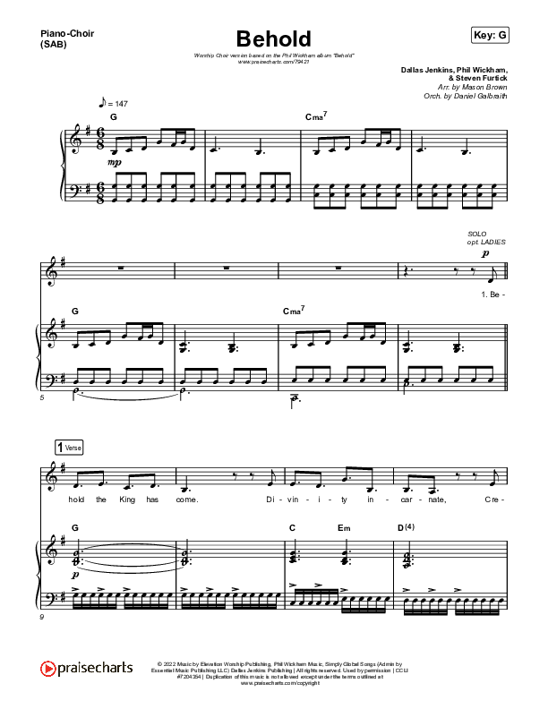Behold (Worship Choir SAB) Piano/Choir (SAB) (Phil Wickham / Anne Wilson)