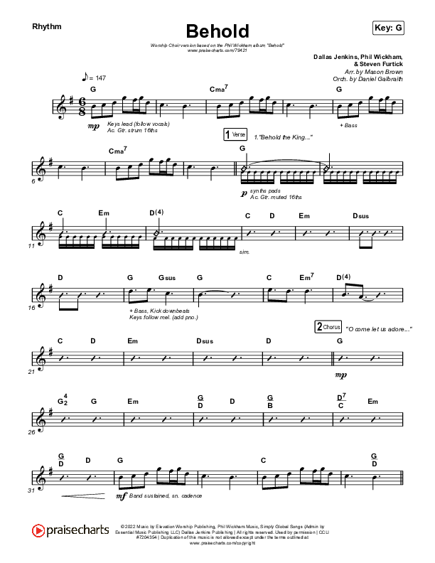 Behold (Worship Choir SAB) Rhythm Pack (Phil Wickham / Anne Wilson / Arr. Mason Brown)