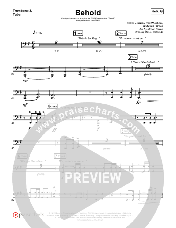 Behold (Worship Choir SAB) Trombone 3/Tuba (Phil Wickham / Anne Wilson / Arr. Mason Brown)