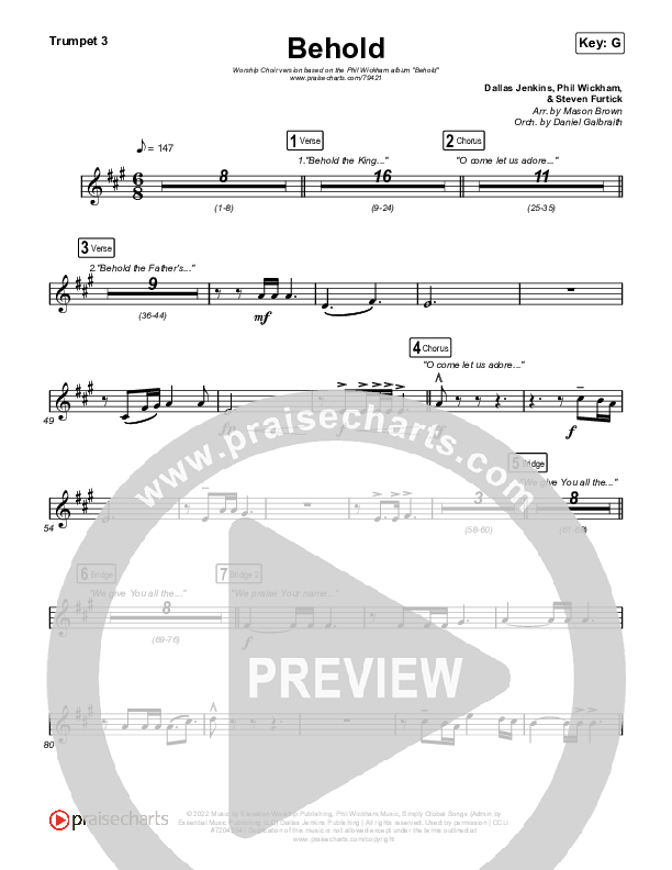 Behold (Worship Choir SAB) Trumpet 3 (Phil Wickham / Anne Wilson / Arr. Mason Brown)