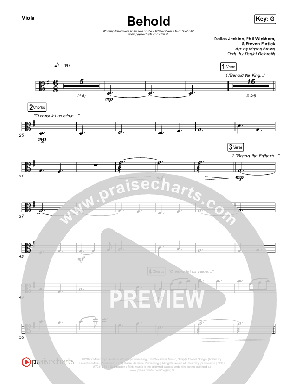 Behold (Worship Choir SAB) Viola (Phil Wickham / Anne Wilson / Arr. Mason Brown)