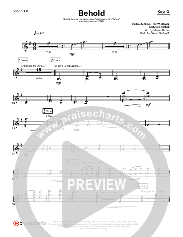 Behold (Worship Choir SAB) String Pack (Phil Wickham / Anne Wilson / Arr. Mason Brown)