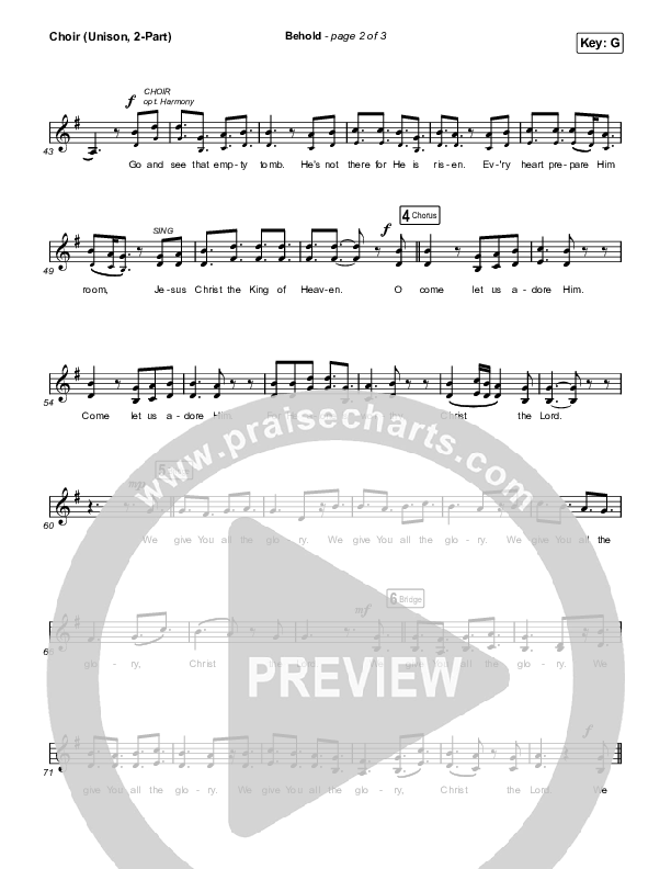 Behold (Unison/2-Part Choir) Choir Vocals (Uni/2-Part) (Phil Wickham / Anne Wilson / Arr. Mason Brown)