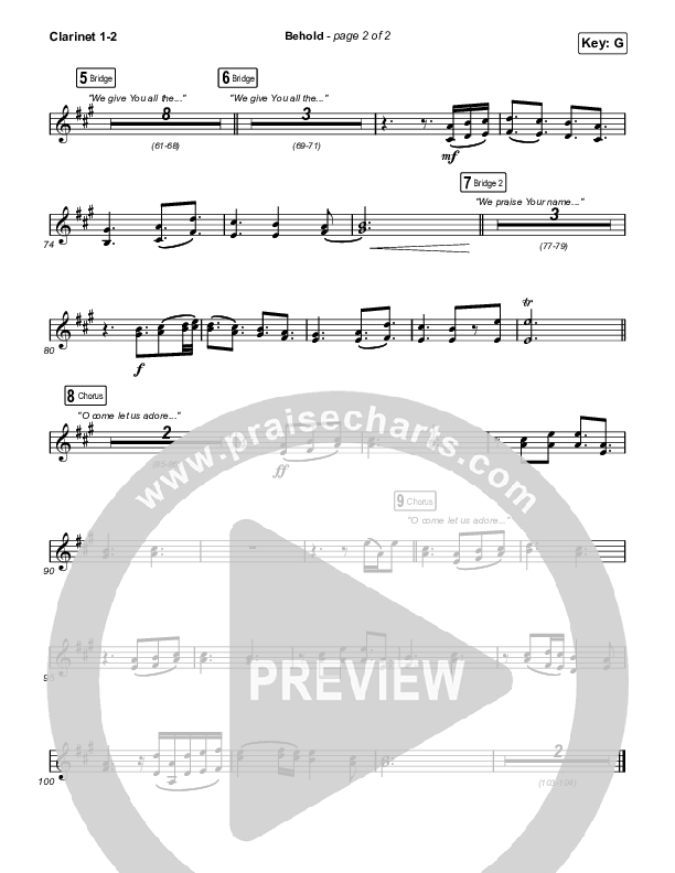 Behold (Unison/2-Part Choir) Clarinet 1/2 (Phil Wickham / Anne Wilson / Arr. Mason Brown)