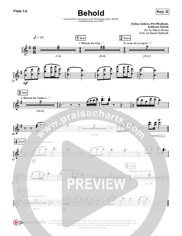 Behold (Unison/2-Part Choir) Wind Pack (Phil Wickham / Anne Wilson / Arr. Mason Brown)