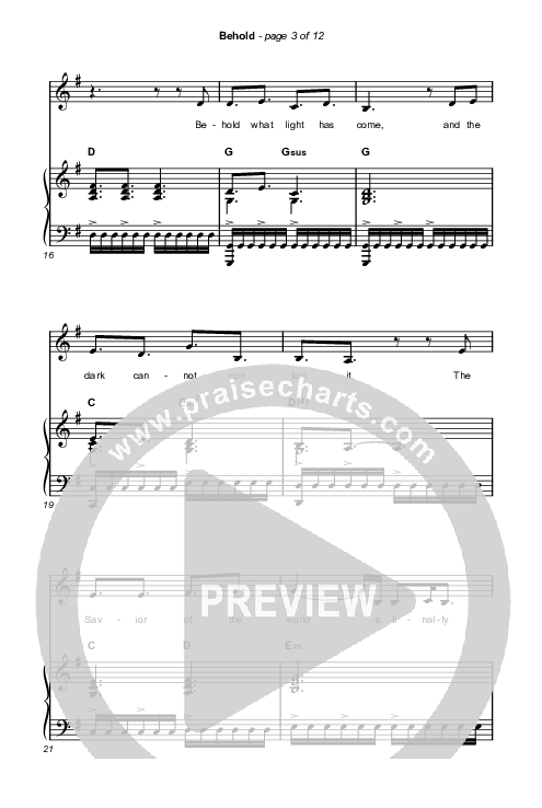 Behold (Unison/2-Part Choir) Octavo (Uni/2-Part & Pno) (Phil Wickham / Anne Wilson / Arr. Mason Brown)