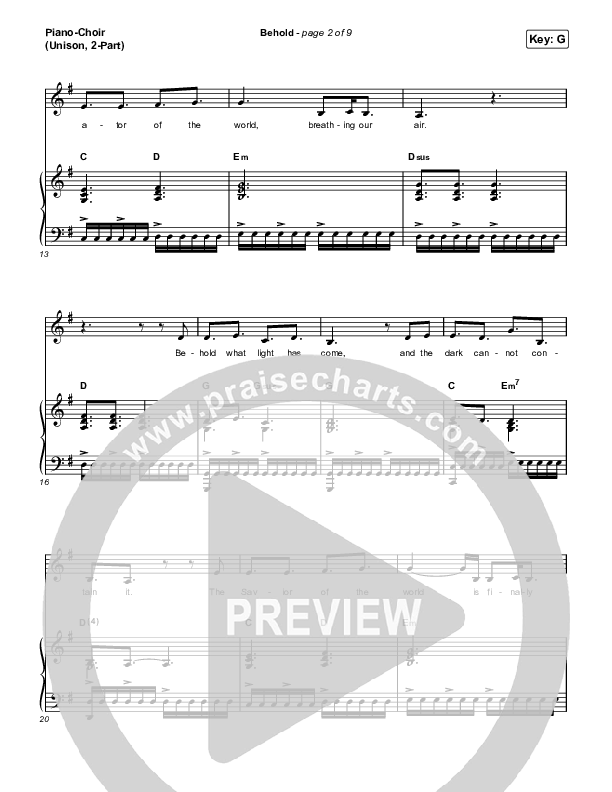 Behold (Unison/2-Part Choir) Piano/Choir  (Uni/2-Part) (Phil Wickham / Anne Wilson)