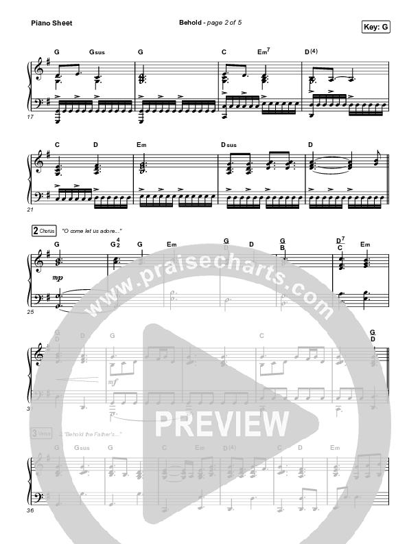 Behold (Unison/2-Part Choir) Piano Sheet (Phil Wickham / Anne Wilson / Arr. Mason Brown)