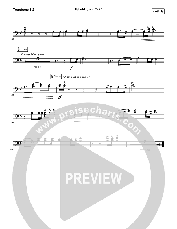 Behold (Unison/2-Part Choir) Trombone 1/2 (Phil Wickham / Anne Wilson / Arr. Mason Brown)