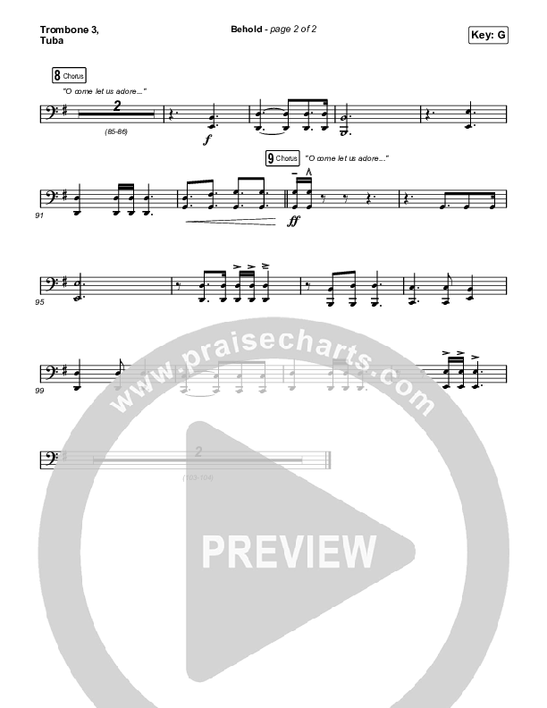 Behold (Unison/2-Part Choir) Trombone 3/Tuba (Phil Wickham / Anne Wilson / Arr. Mason Brown)
