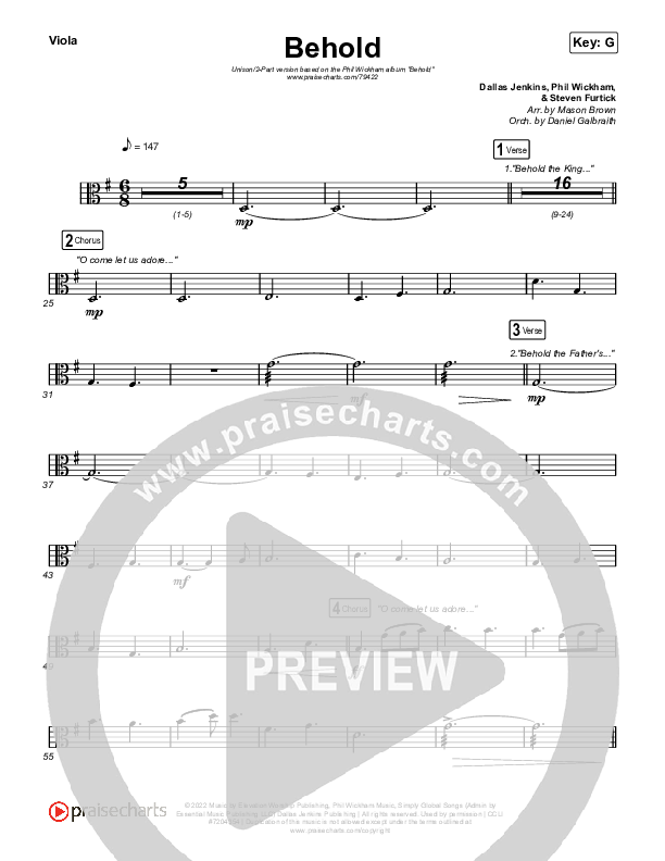 Behold (Unison/2-Part Choir) Viola (Phil Wickham / Anne Wilson / Arr. Mason Brown)