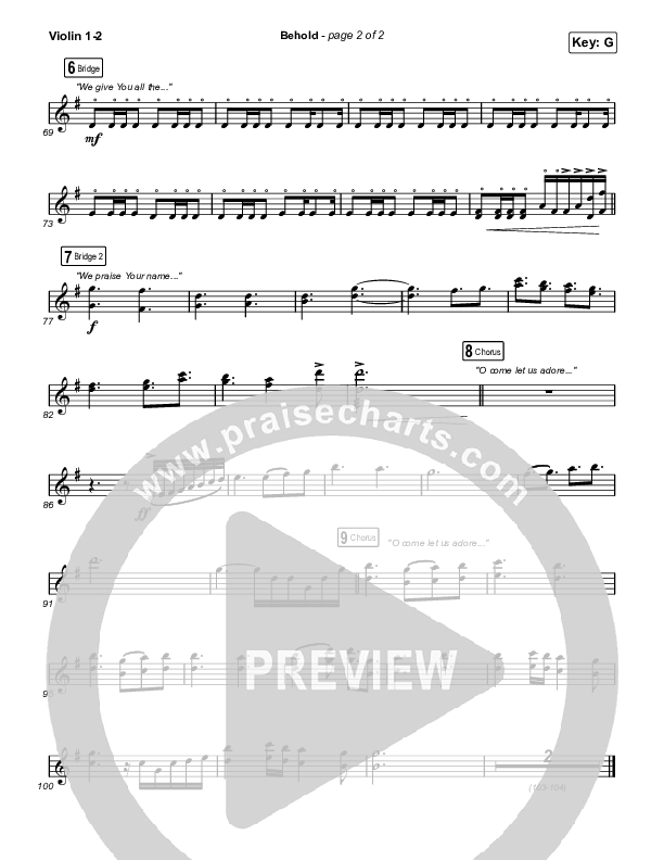 Behold (Unison/2-Part Choir) Violin 1/2 (Phil Wickham / Anne Wilson / Arr. Mason Brown)