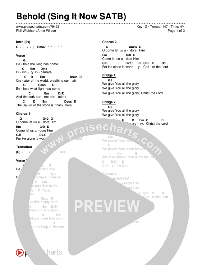 Behold (Sing It Now SATB) Chords & Lyrics (Phil Wickham / Anne Wilson / Arr. Mason Brown)