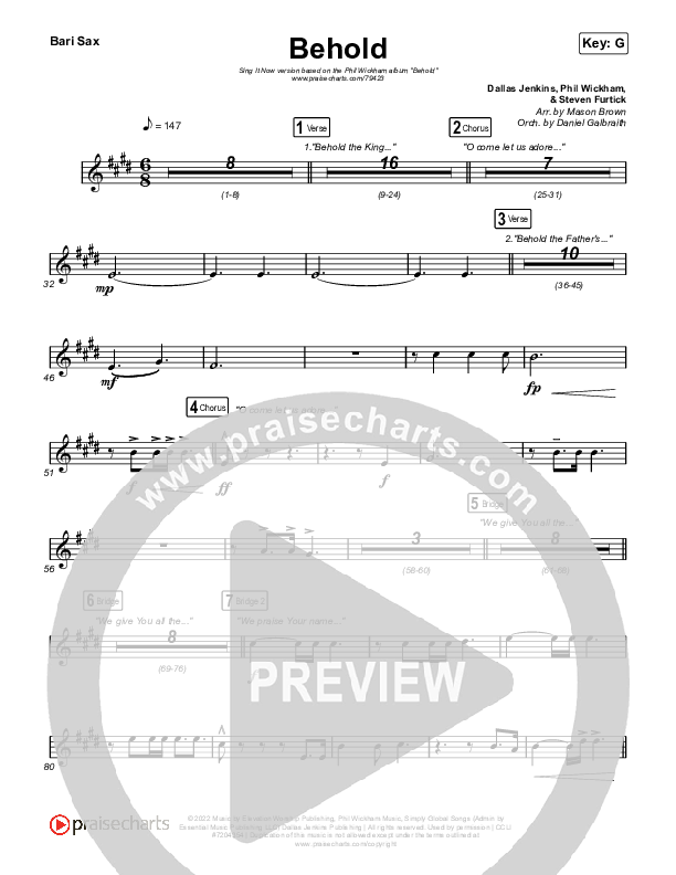 Behold (Sing It Now SATB) Bari Sax (Phil Wickham / Anne Wilson / Arr. Mason Brown)
