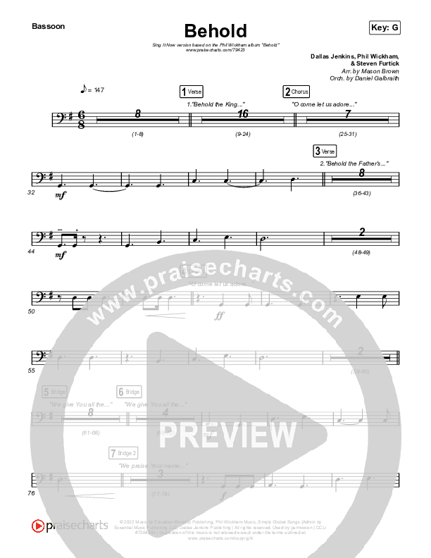 Behold (Sing It Now SATB) Bassoon (Phil Wickham / Anne Wilson / Arr. Mason Brown)