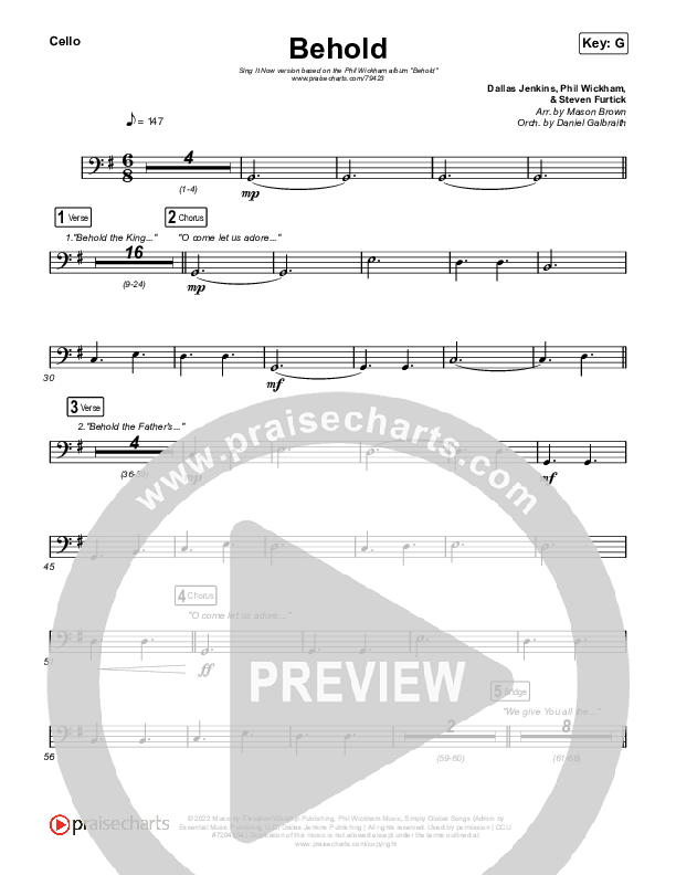 Behold (Sing It Now SATB) Cello (Phil Wickham / Anne Wilson / Arr. Mason Brown)