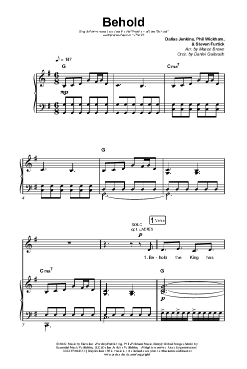 Behold (Sing It Now SATB) Octavo (SATB & Pno) (Phil Wickham / Anne Wilson / Arr. Mason Brown)