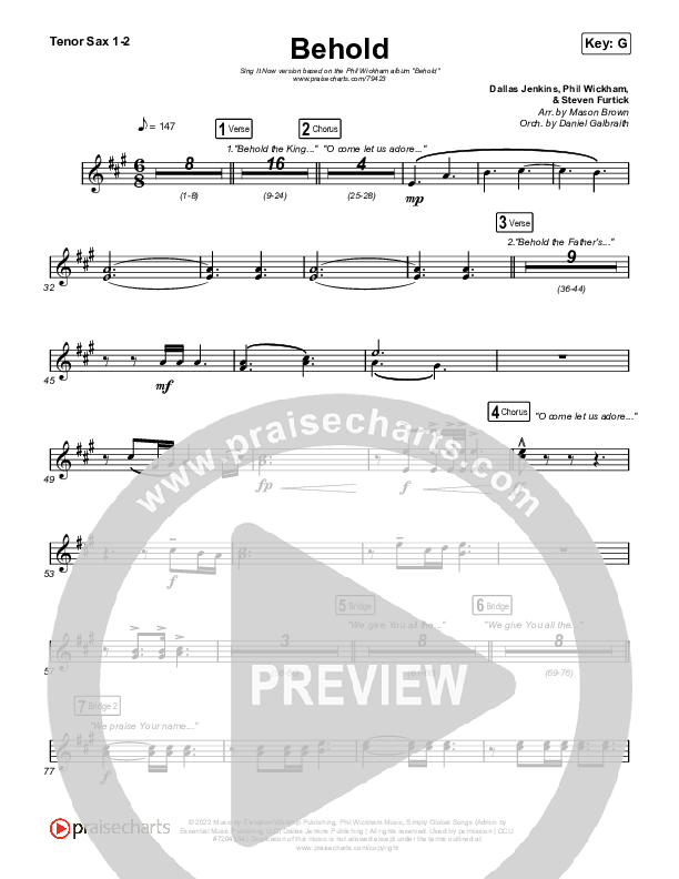 Behold (Sing It Now SATB) Tenor Sax 1/2 (Phil Wickham / Anne Wilson / Arr. Mason Brown)